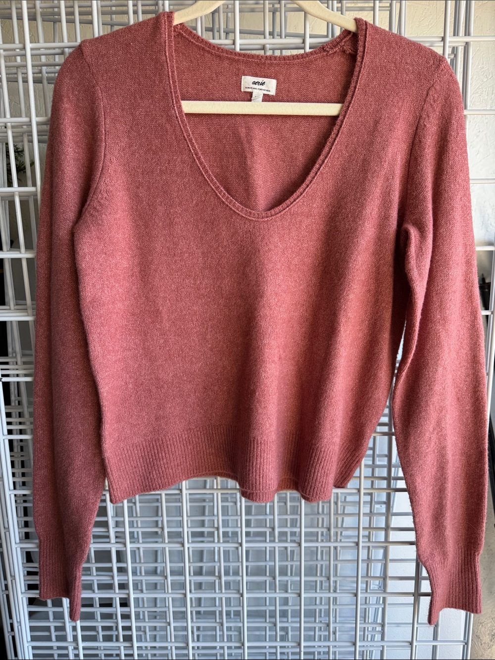 aerie Rose V-Neck Lightweight Knit Sweater